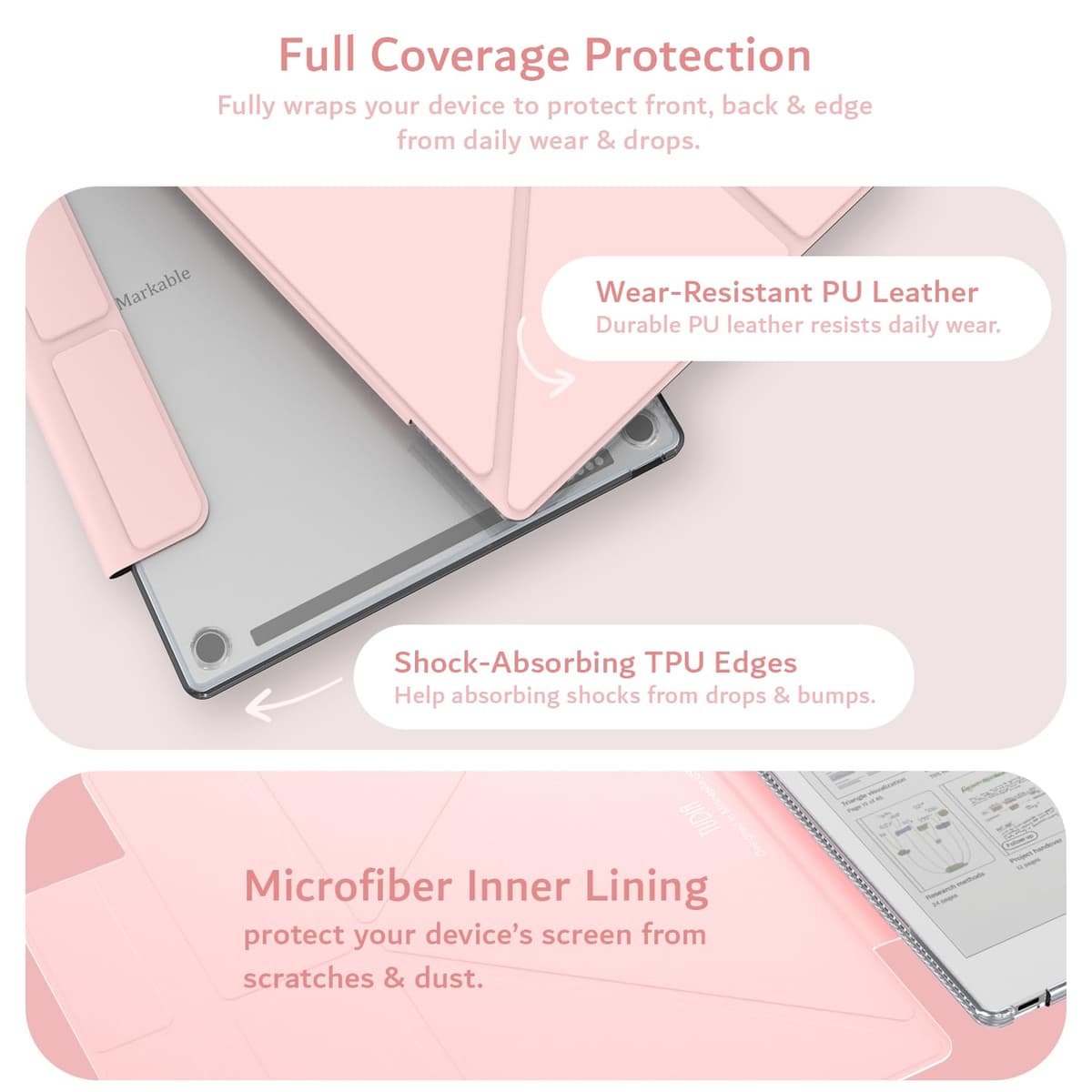 TUDIA M-FLIP Detachable Clear Magnetic Case for reMarkable Paper Pro 11.8" - Slim Transparent Cover with [Auto Wake/Sleep] Strong Magnetic Closure, Foldable Stand & Built-In Stylus Slot (Pink) — view 3