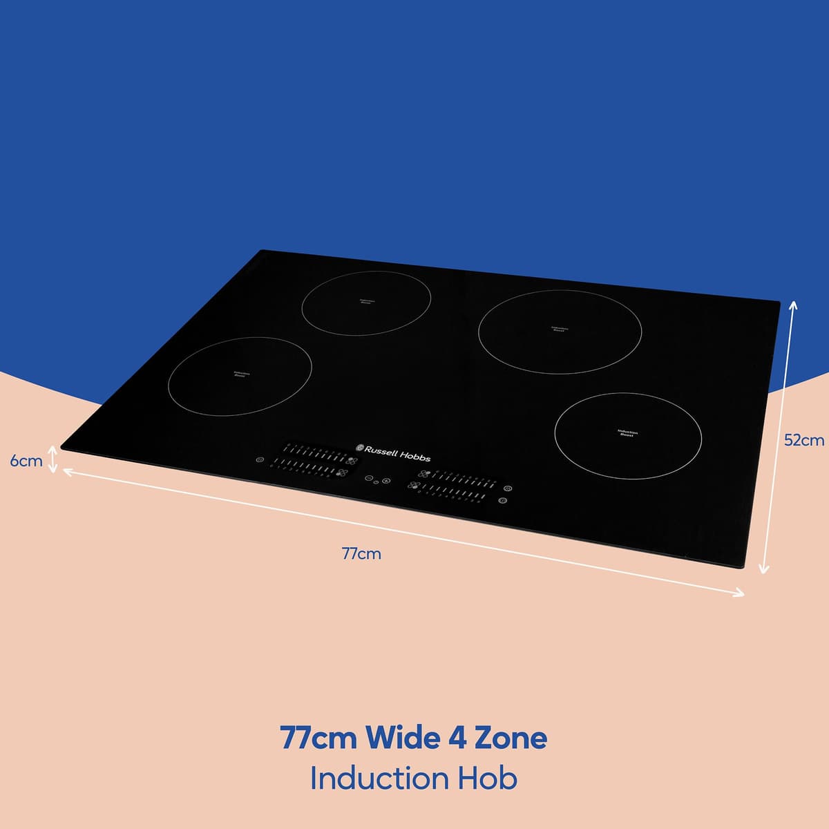 Russell Hobbs 77cm Induction Hob with 4 Cooking Zones, Slider Touch Control, 99-minute Timer, Boost Function, 9 Stage Power Levels, 7000W Power and Automatic Safety Off Switch in Black, RH77IH413B — view 2