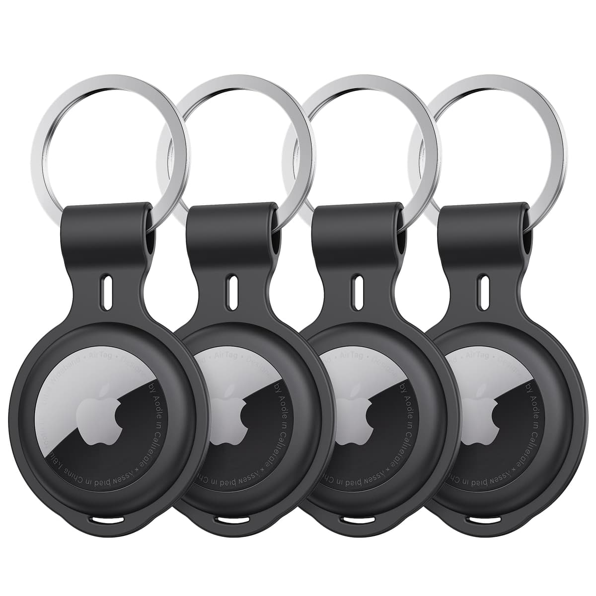 4 Pack Case Compatible with Apple AirTags Holder Keychain Shockproof Silicone for Air Tags Keys Luggage Pets Backpack Secure Fit Anti Loss Durable Metal Key Rings Protective Cover Tracker Accessories