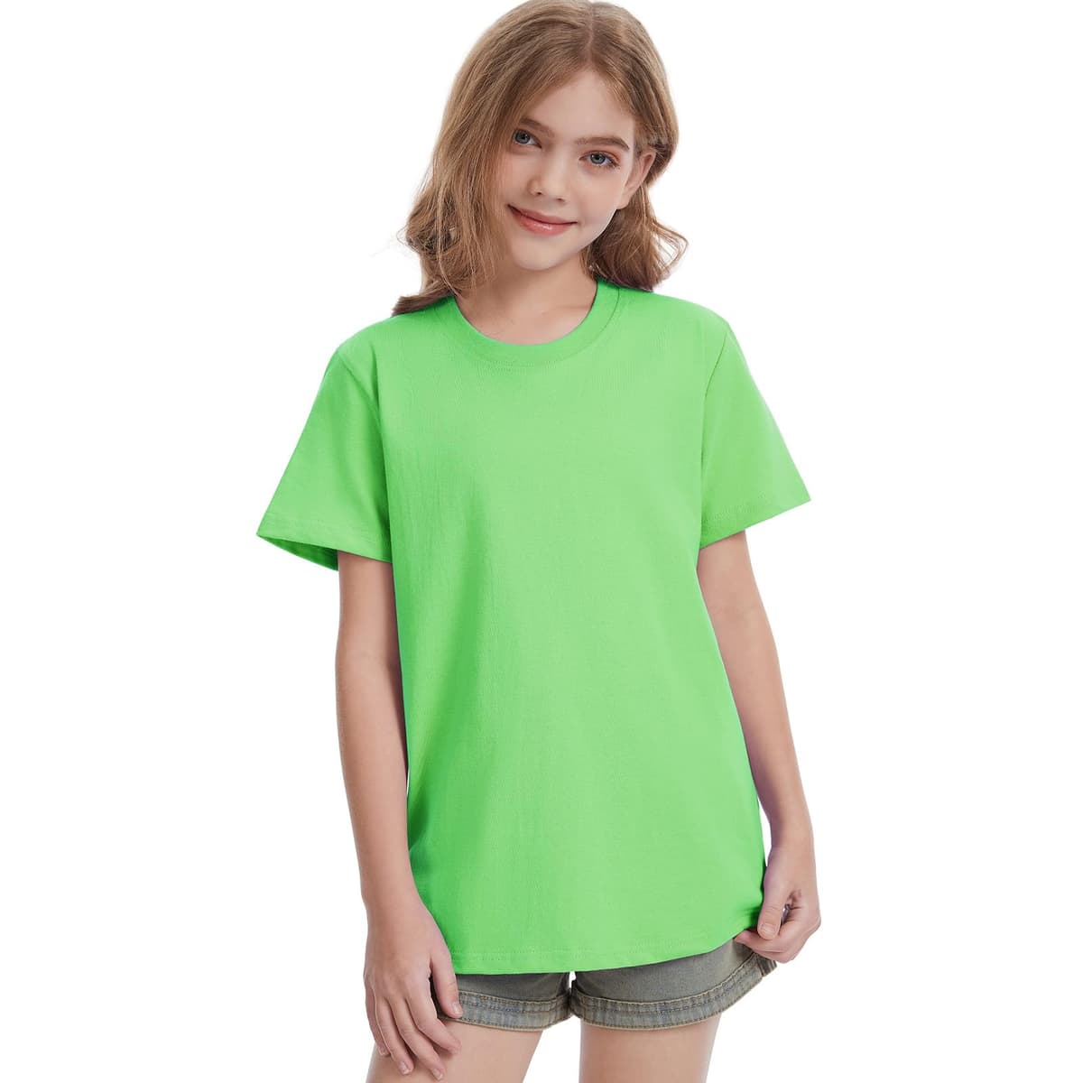 HOTIAN Camisetas para niña Verano Cuello Redondo Algodón Manga Corta Tops Liso Casual Deportes Manga Corta Tops Tees — view 2