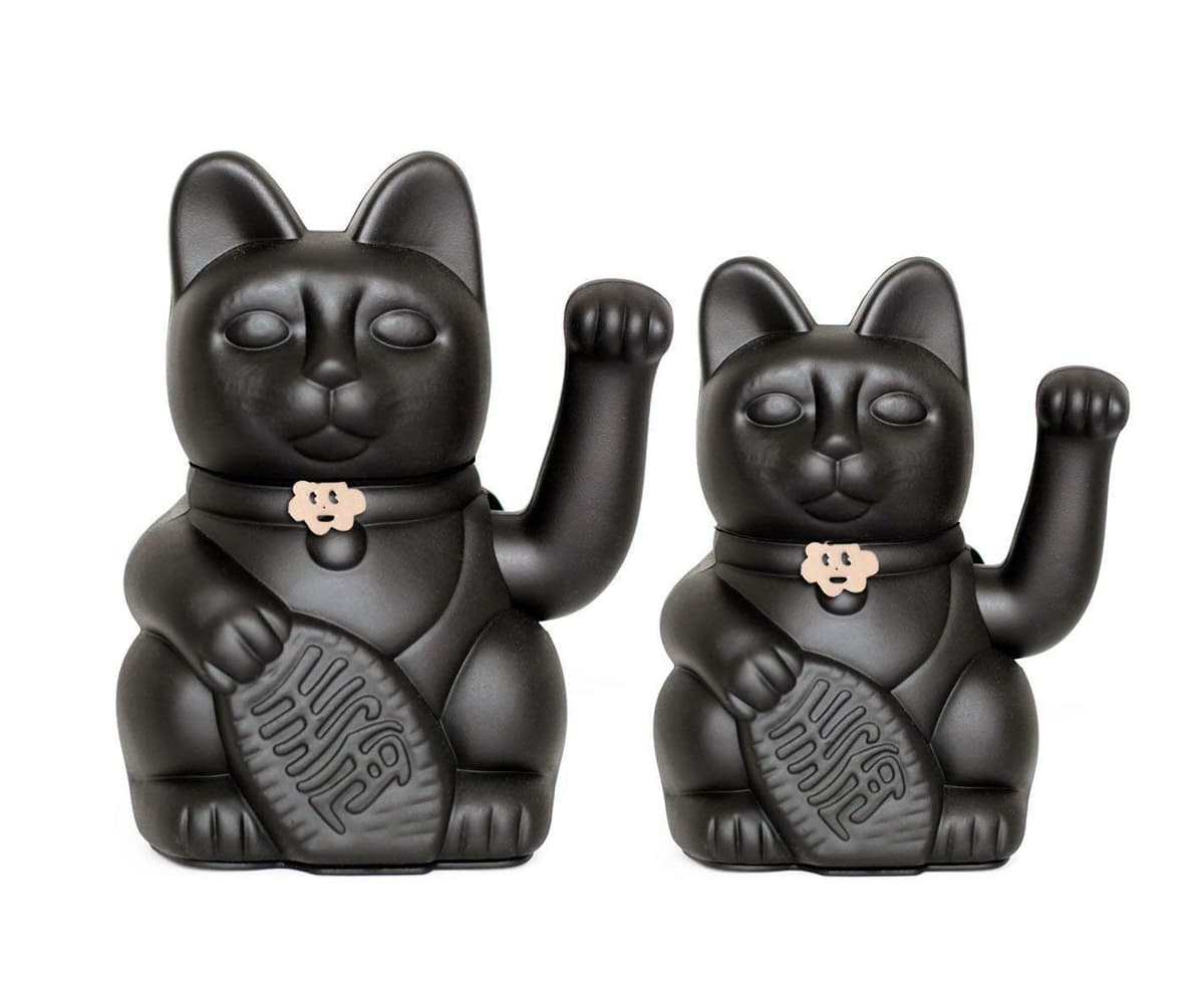 Gato de la Suerte Maneki Neko Lucky Cat con Pata Derecha en Movimiento Figura Decorativa Japonesa Original Pintada a Mano para Casa Negocio Oficina Entrada Regalo Amuleto NEGRO M (10x6x15cm) — view 2
