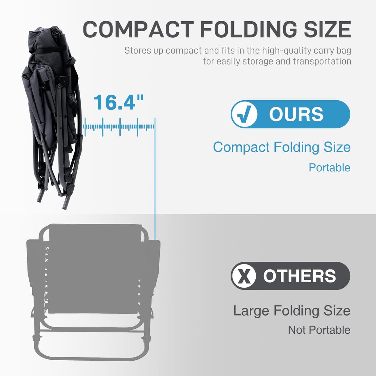 EVER ADVANCED Oversized Folding Rocking Camping Chair, Padded Portable Rocker Chairs for Patio, Lawn and Outdoors, Heavy Duty Hard Armchair for Adults Supports 400lbs, Black — view 5