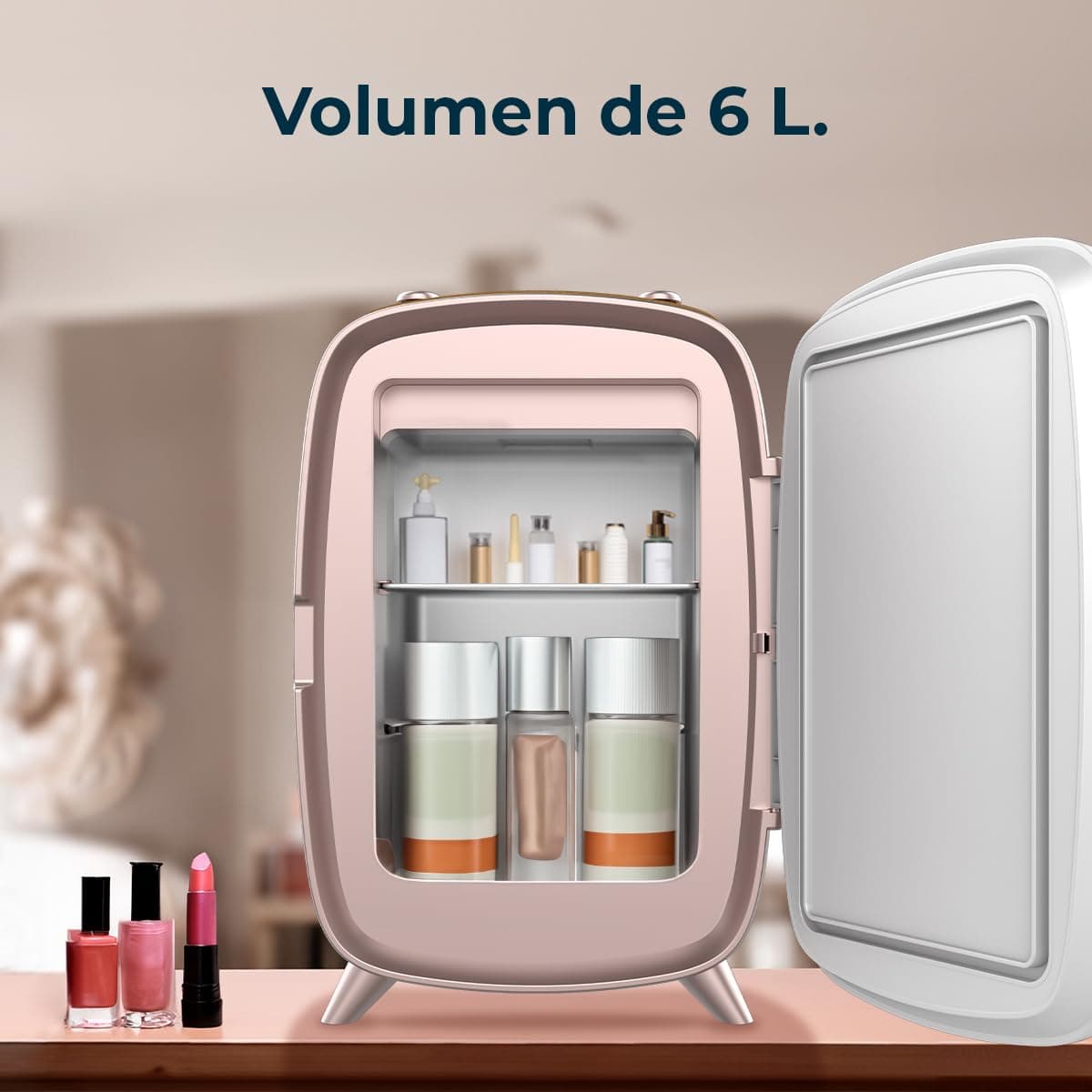 Cecotec Nevera Pequeña de Cosméticos 6L Bamba CoolingBeauty 6000 Mirror. Mini Frigorífico con Puerta con Espejo Exterior, Luz LED con 3 Intensidades, Enfriamiento hasta 10ºC — view 5
