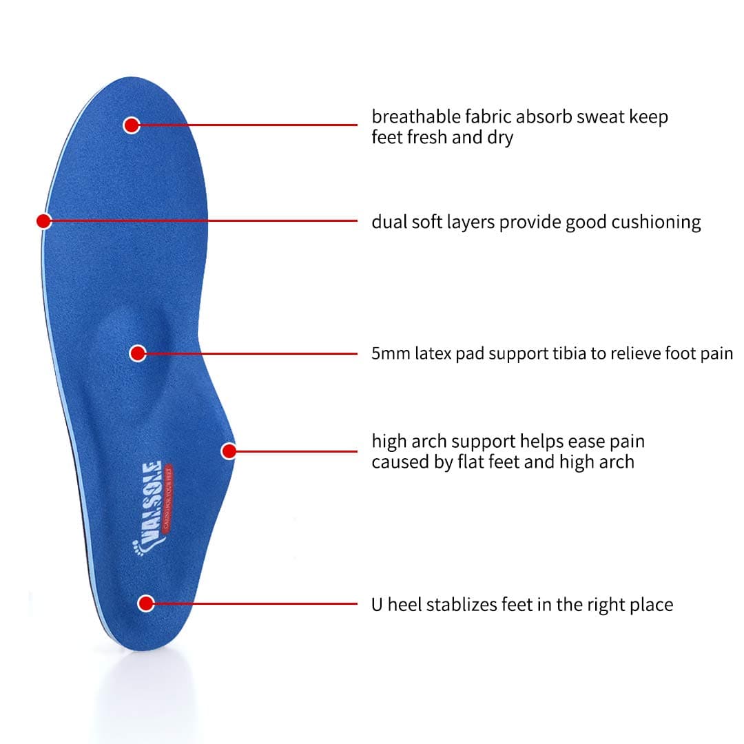 VALSOLE Plantillas Ortopédicas soportes de arco y talones la absorción de choque- para el dolor de talón, pie plano, Fascitis Plantar, dolor de rodilla y espalda — view 2