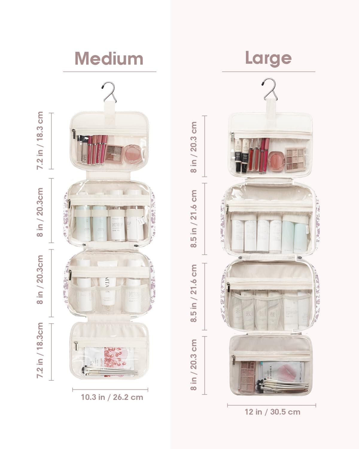 Narwey Hanging Travel Toiletry Bag for Women Wash Bag Cosmetics Makeup Bag Organizer for Travel Size Accessories (Little Dusty Pink Flower (Medium)) — view 5