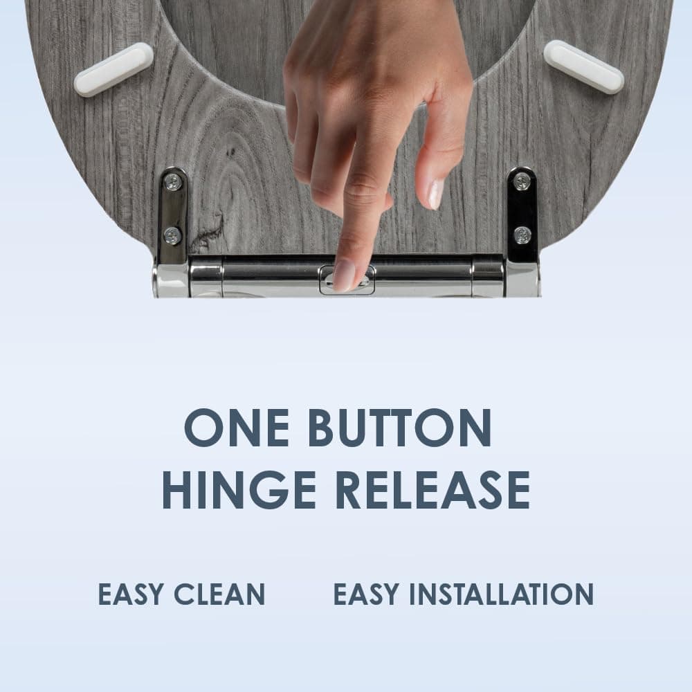 AQUALONA® Luxury Grey Oak Effect Toilet Seat - Soft Close MDF Moulded Wood Seat with Quick Release Button and Durable Hinges - Comfortable, Easy to Clean and Install with Universal Fittings — view 4