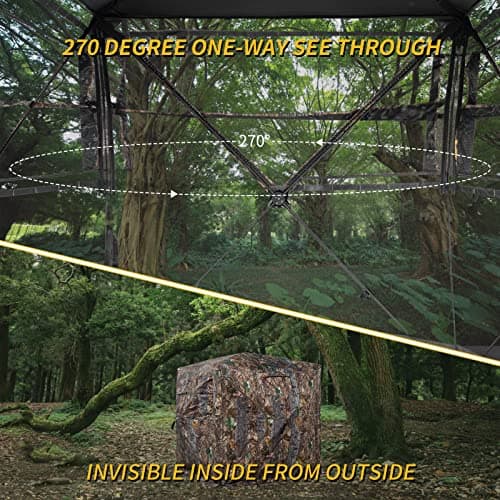 FUNHORUN Hunting Blind 270 Degree See Through Ground Blind for Deer/Turkey Hunting, 2/3 Person Pop Up Camouflage Tent with Chair, Portable Concealed Shelter with Carrying Bag
