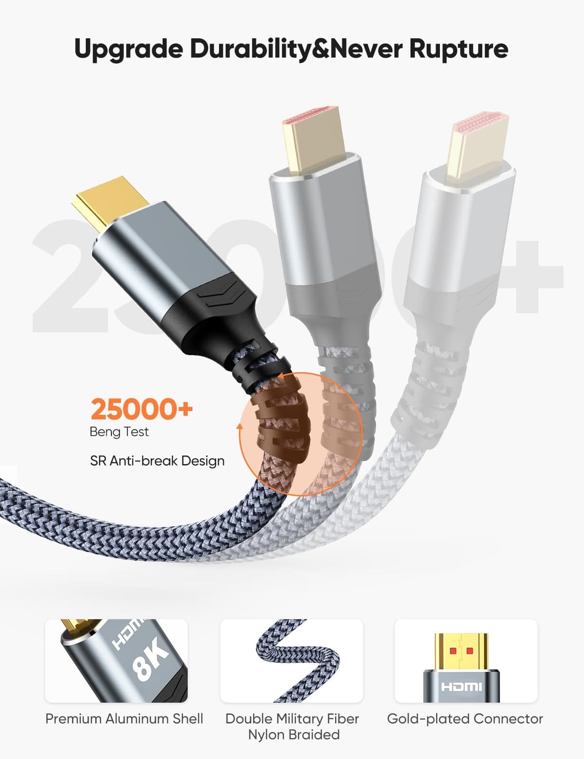 10K 8K HDMI Cable 2M Certified, Snowkids HDMI 2.1 Cable Ultra HD High Speed 48Gbps, 8K@60Hz 4K@120Hz HDMI Lead eARC HDR10 HDCP 2.2/2.3, Compatible for PS5/4 for X-box/HDTV/Blu-ray — view 7