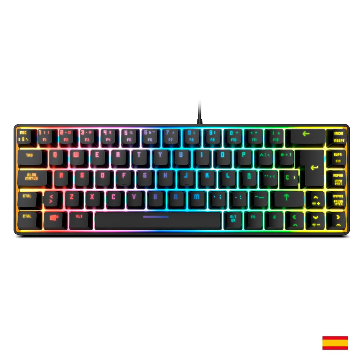 KROM Kalista - Teclado Gaming de Membrana RGB Rainbow, Formato 62%, Modo Gaming, N-19 Anti-ghosting, Windows | Mac, Layout español, Negro — view 2