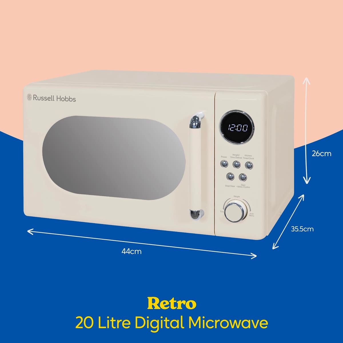 Russell Hobbs RHM2044C Retro 20 Litre Cream Digital Microwave, 800W, Mirror Finish, 8 Auto Cook Settings, 5 Power Levels — view 2
