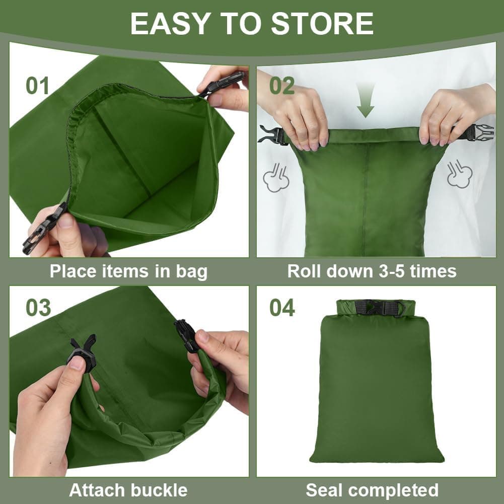 6 Piezas Bolsas Estancas Impermeable, 1.5/2.5/3/3.5/5/8L Bolsas Secas Ligeras, Bolsas Estancas Ligeras Portátil, para Kayak, Senderismo, Rafting, Camping, Pesca, Ciclismo(Verde) — view 4