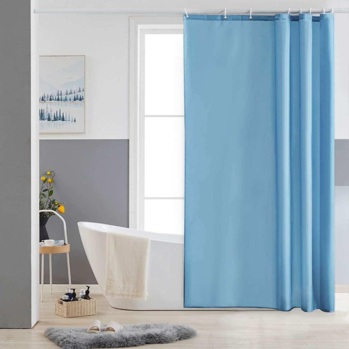 Furlinic Cortina Ducha 200x200cm Antimoho Impermeable Lavable Blanco Tela Poliéster Grandes Cortinas de Baño con 12 Aros de Cortina Ducha. — view 62