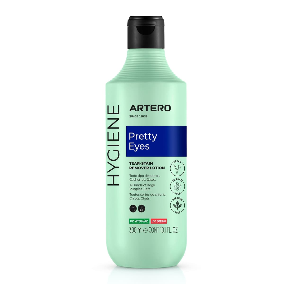 Artero Pretty Eyes. Limpiador ocular y zona lagrimal. Elimina manchas del lagrimal de perros y gatos. Limpiador Ojos Perros. Ingredientes Naturales. Higiene para perros y gatos.