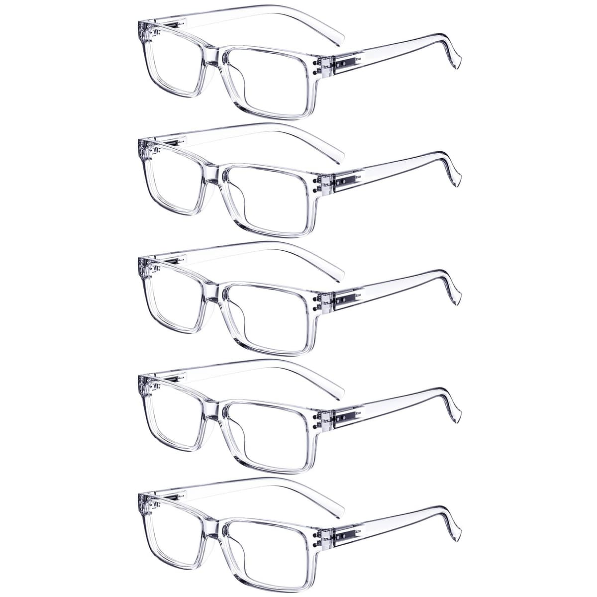 Eyekepper Pack de 5 Gafas de Lectura para Hombre y Mujer Retro Plástico Bisagras de Resorte, Transparente +2.50