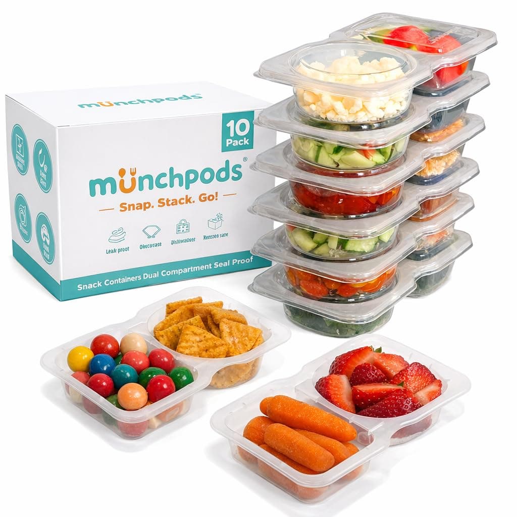 Reusable Snack Containers with Lids 10 Pack (20 Pieces) Portion control, Snack Pack Containers 2 Double Compartment Snack Containers for Kids On the Go Meals, Camping Snack Tray Prep
