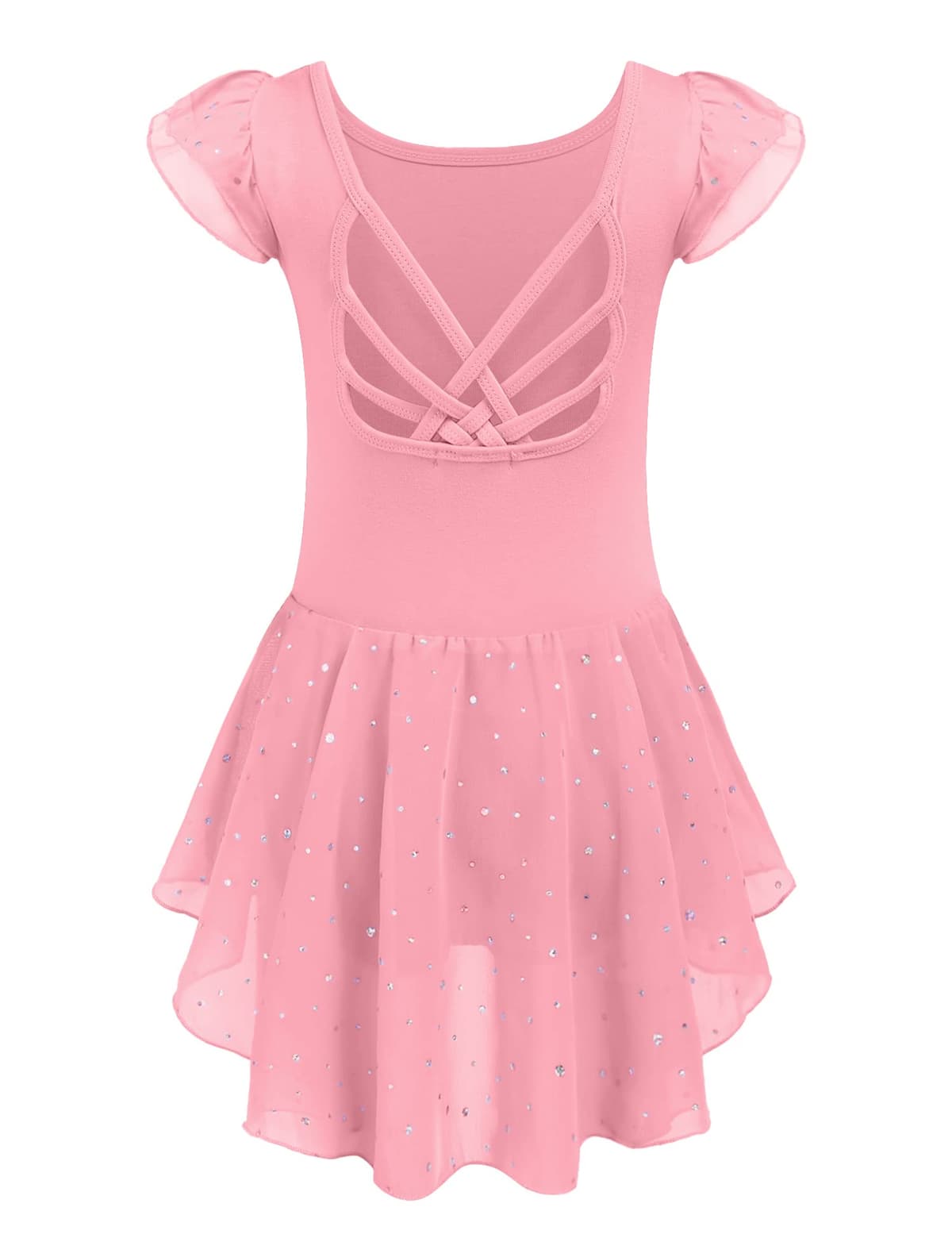 Arshiner Traje de Ballet para Niñas de 2-10 Años Sin Espalda Manga Corta Ropa de Danza Mono de Algodón con Falda Irregular con Lentejuelas — view 13