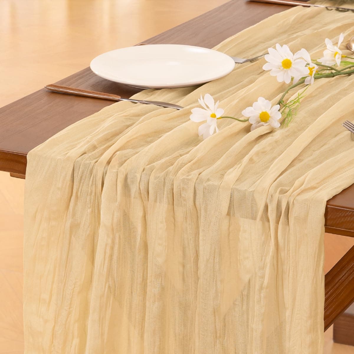 Socomi Beige Cheesecloth Table Runner Easter Spring Boho Rustic Gauze 120 inch 10FT Cheese Cloth Runner for Wedding Party Baby Shower Birthday Home Decor Holiday Decorations — view 16