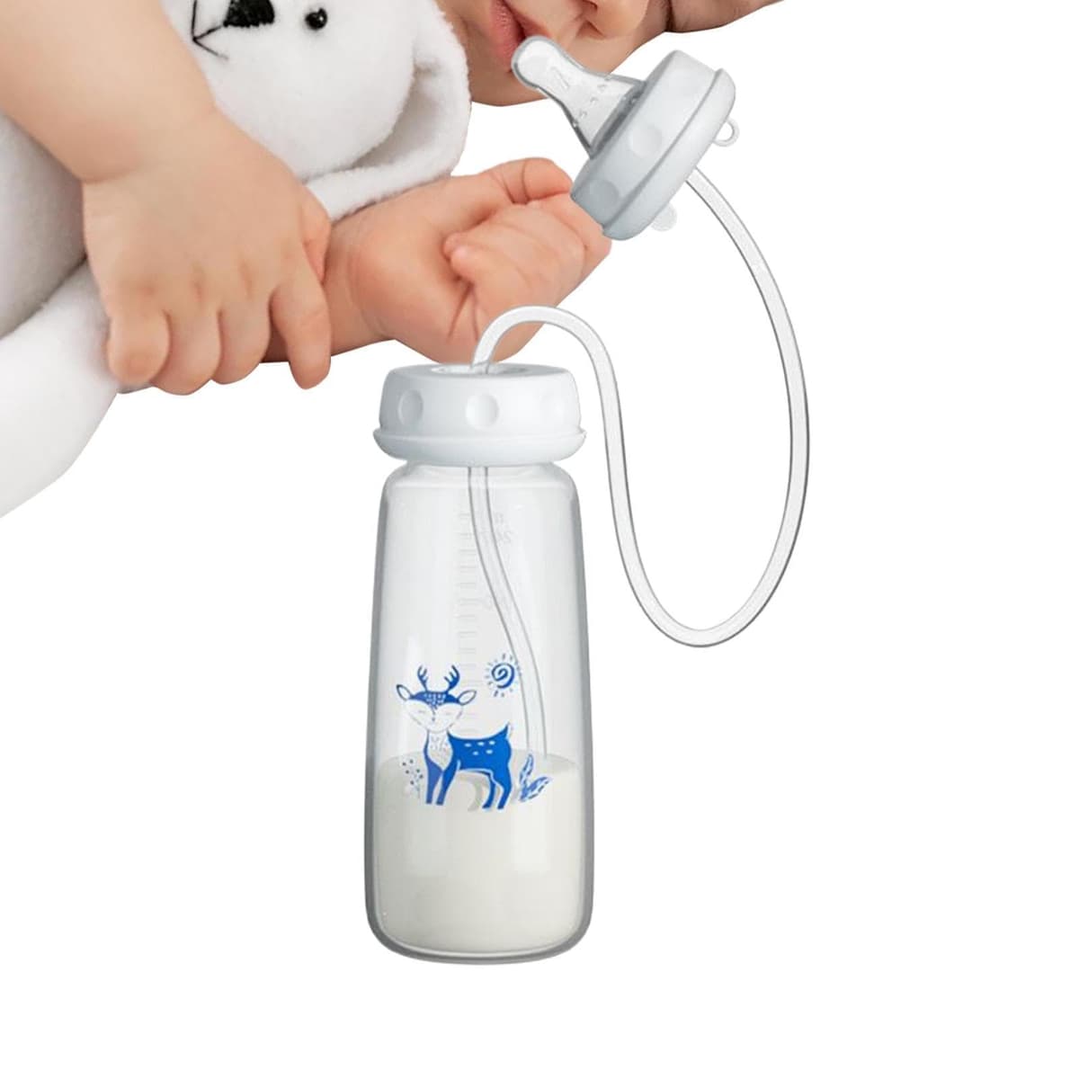Anti-Colic Feeding Bottle, 240ml Hands Free Anti Colic BabyBottles, Leakproof Silicone Kids Milk Storage Bottles, Portable Adjustable Fast Flow Milk Bottle, for Bedroom Living Room Kitchen