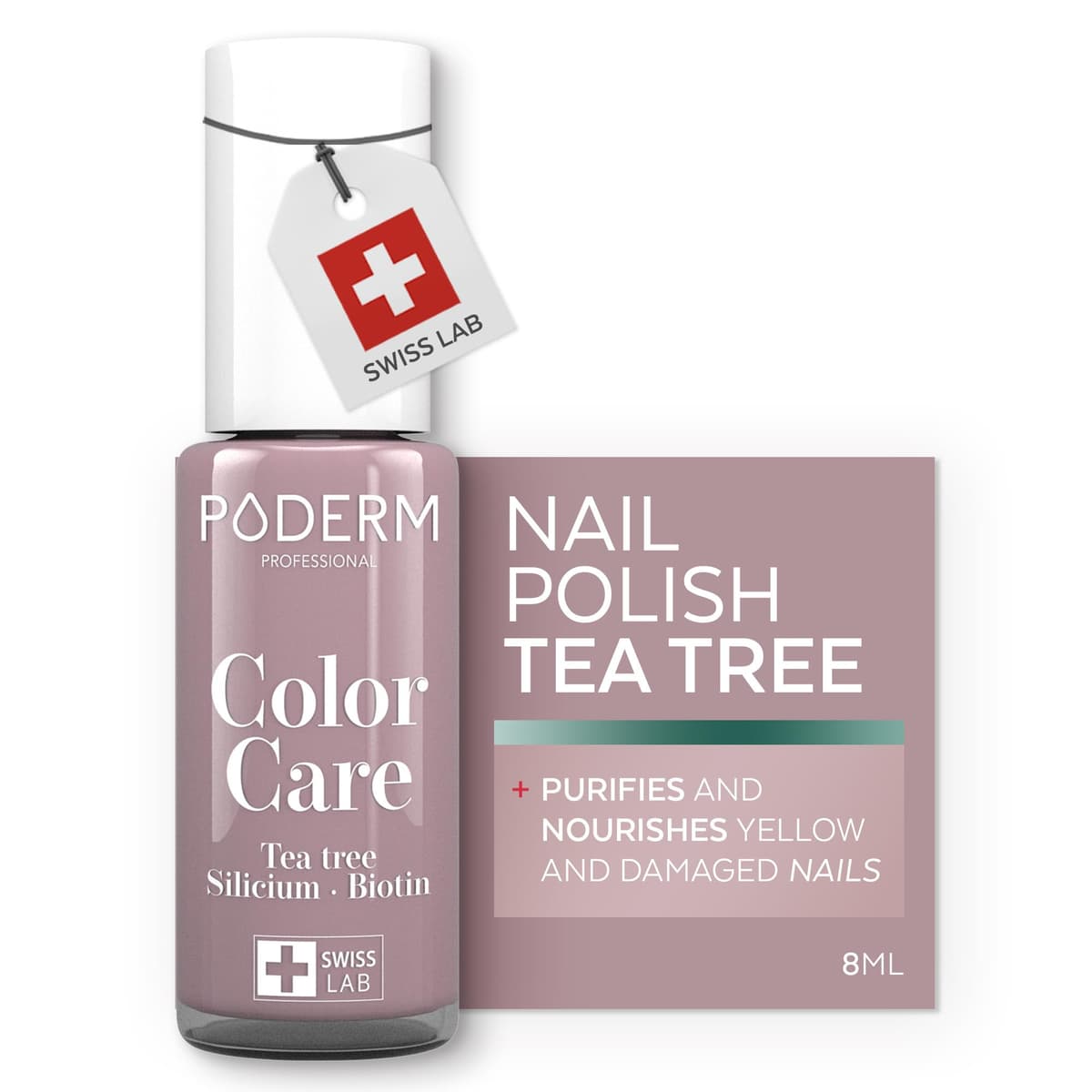 PODERM Nail Care Polish with Tea Tree - Rosewood | Swiss Lab - 8ML | Enriched with Tea Tree, Silicon & Biotin | Purifies, Clarifies & Nourishes Yellow Nails | Created by a Podiatrist — view 7