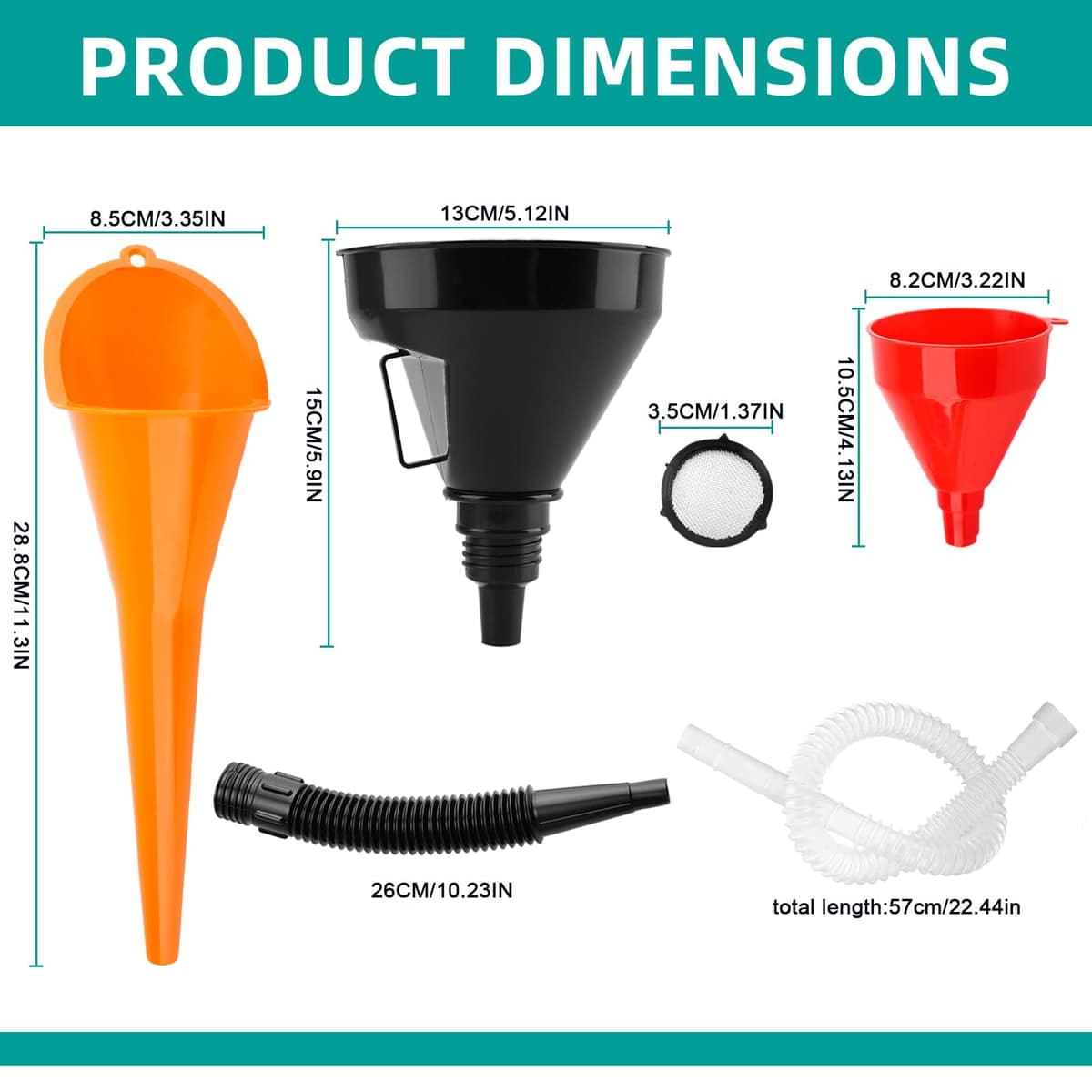 3Pcs Flexible Plastic Funnel Set,Wide Mouth Fuel Funnels,Flexible Right Angle Funnels with Detachable Spout and Filter,Long Mouth Funnel for Car, Motorcycle & Kitchen Gasoline Petrol Engine — view 2