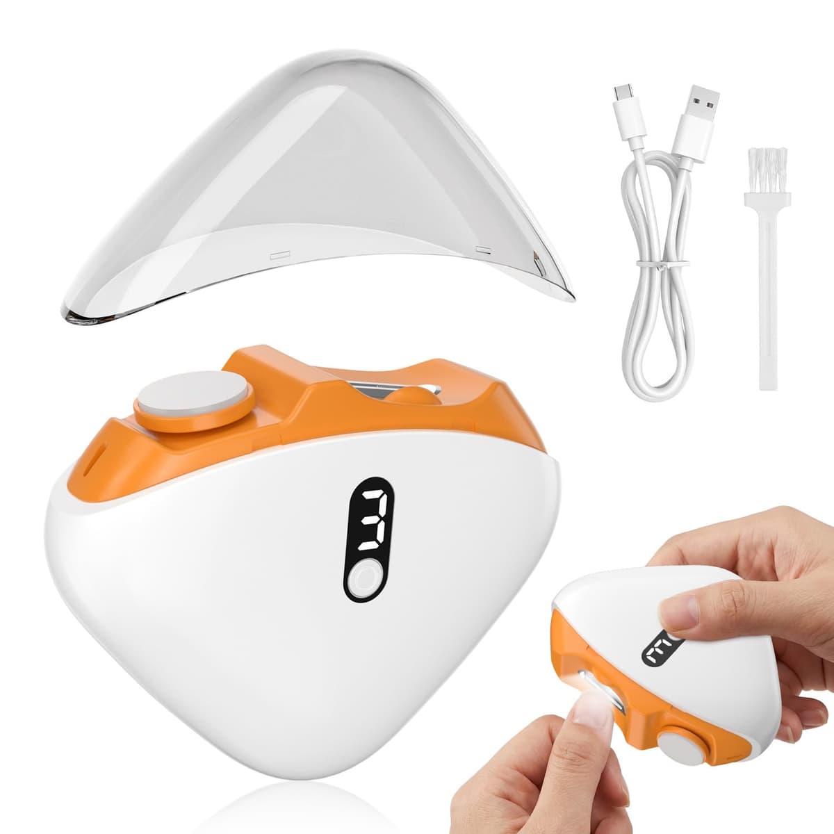 Cortaúñas Eléctrico Mejorado 2026,2 en 1 Cortauñas y Pulidor Automático con 3 Velocidades,con Pantalla LED,Lluminación Auxiliar, Recargable por USB C,Para Bebés/Niños/Adultos/Personas Mayores(Naranja)