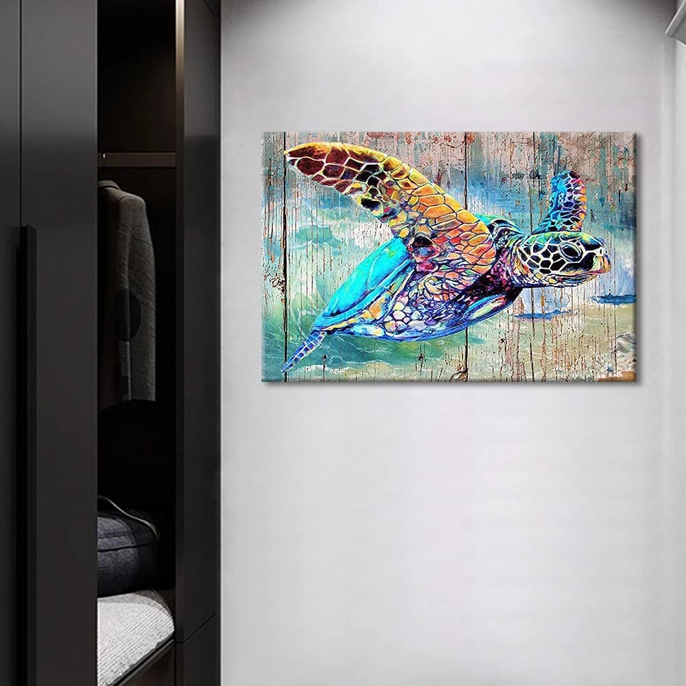 TISHIRON Canvas Wall Art Bathroom Sea Turtle Pictures Prints Ocean Sea Life Artwork Home Decor Chic Framed Ready to Hang 24x16in — view 4