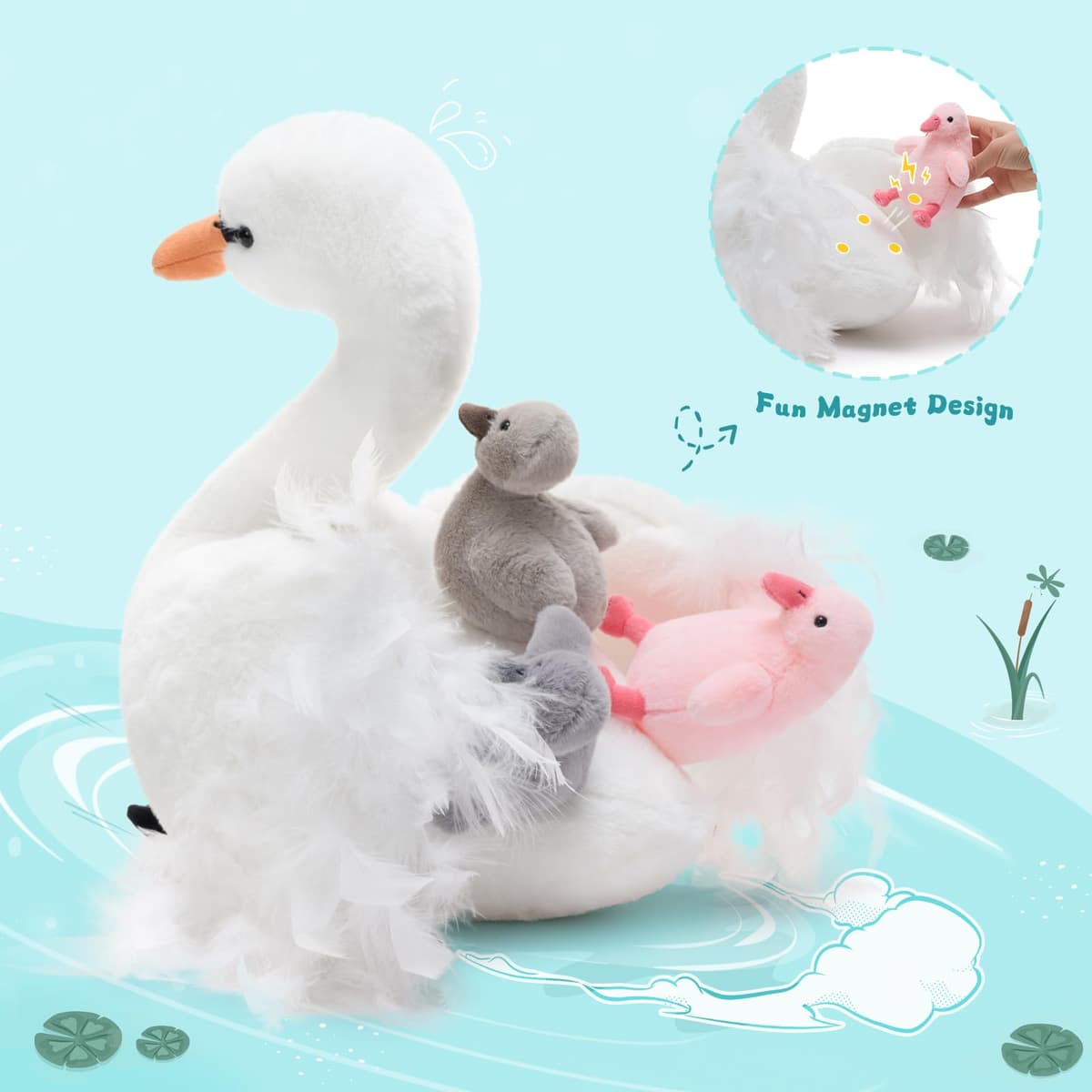 MorisMos Big Swan Teddy Soft Toy, 40cm Cuddly Fluffy Mommy with 3 Babies Inside, Plush Stuffed Animal Teddy Gift for Kids Birthday Deco — view 4