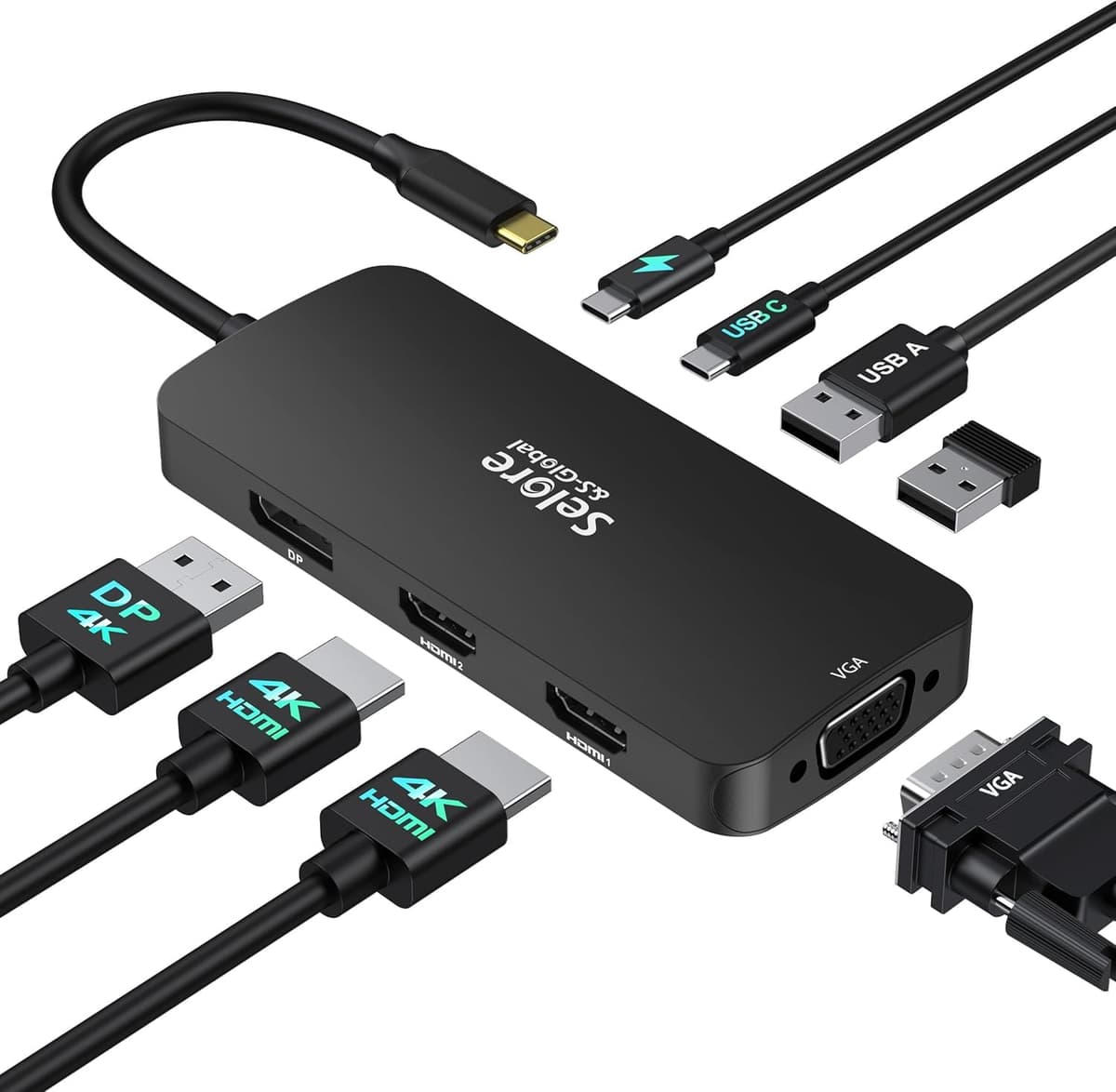 USB C Docking Station Dual Monitor 2 HDMI Multi monitor Laptop Dock USB C to Quad Monitor USBC Hub Multiport Adapter with 2 HDMI DP VGA PD 100W USB 2.0 for Dell HP Asus Microsoft — view 14