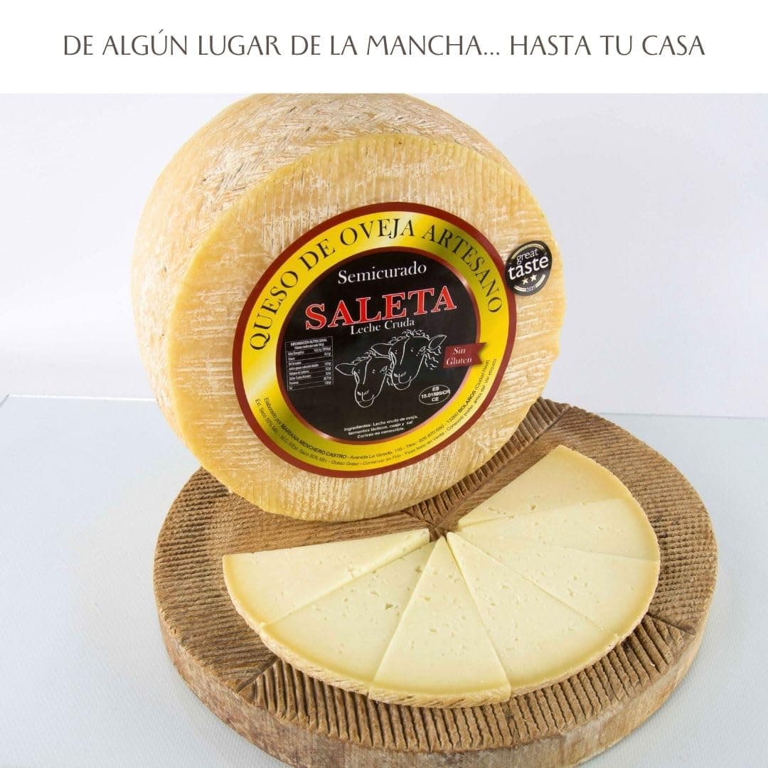 SALETA® Queso Semicurado Entero de oveja Gourmet (1,3 Kg) | Elaboracion Artesana Quesos de La Mancha | Quesos de leche de oveja | Caja Gourmet para regalar | Queso Gourmet Regalo — view 3