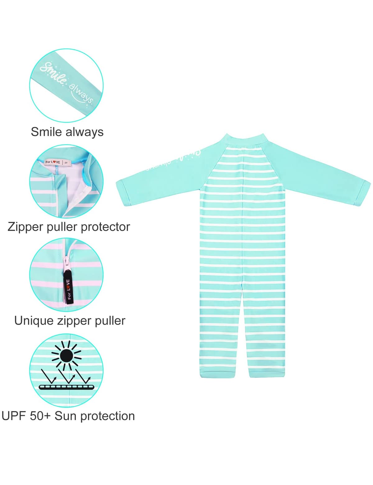 weVSwe Baby Toddler Boy Swimsuit Long Sleeve Baby Swimwear UPF 50+ Sun Protection Rash Guard Swimming Costume with Crotch Zipper 0-3 Years — view 3