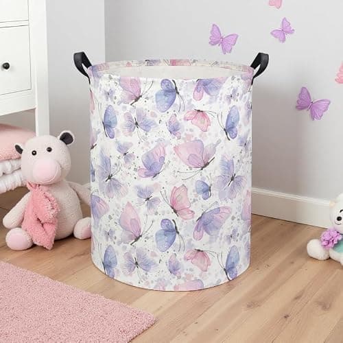 TIBAOLOVER Butterfly Baby Laundry Basket Kids Hamper Animal Toy Storage Bin for Boys Room Decor Baby Nursery Hamper Gift Baskets for Bedroom Bathroom(Fancy Butterfly) — view 3