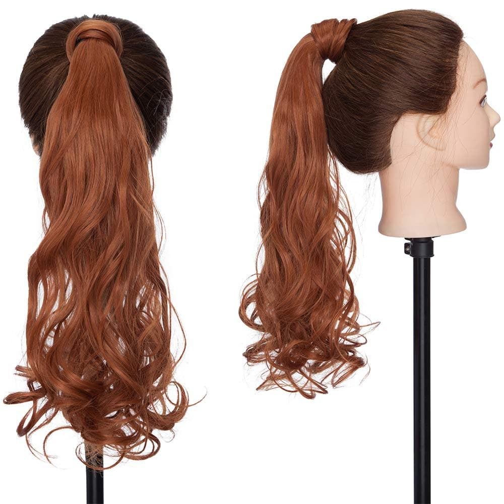 17"(43cm) SEGO Ponytail Long Synthetic Hair Looks Natural [Red Brown/Orange] Clip in Hair Extensions Curly Tail Ponytail Extension (90g) — view 3