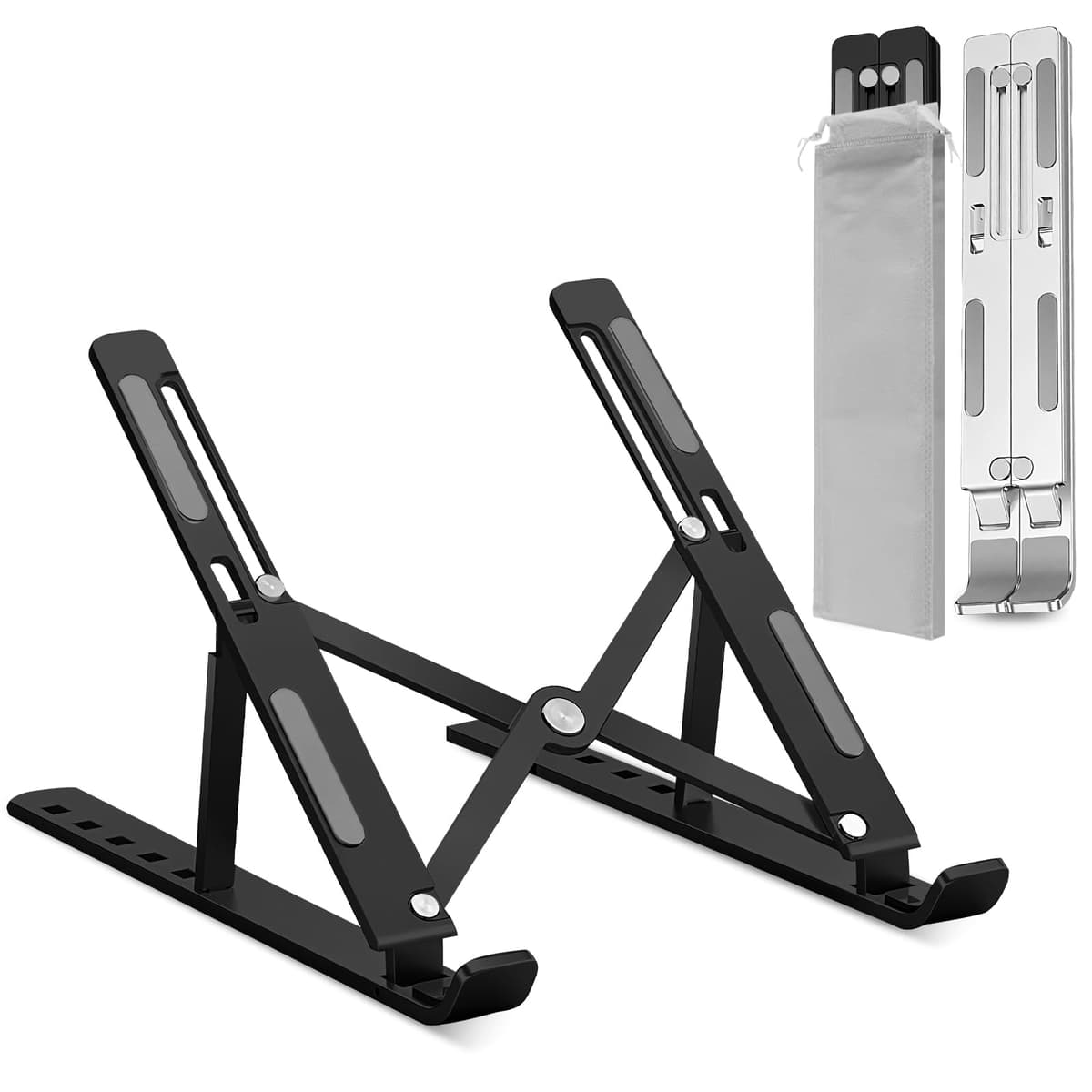 GrandMil Adjustable Laptop Stand for Desk – Foldable & Portable ABS+Silicone Riser, Ventilated Cooling Holder for 10-17.3” Laptops & Tablets (Black) — view 6
