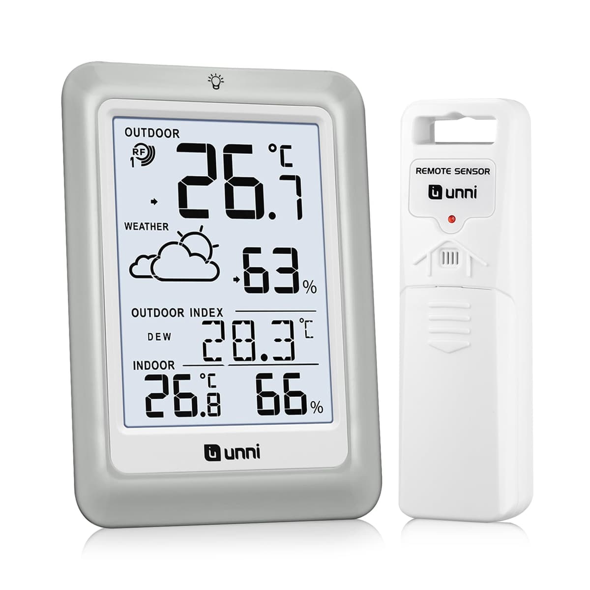 Termómetro inalámbrico para interiores y exteriores funciona con baterías, Sensor remoto de 100 m de alcance y pantalla con retroiluminación