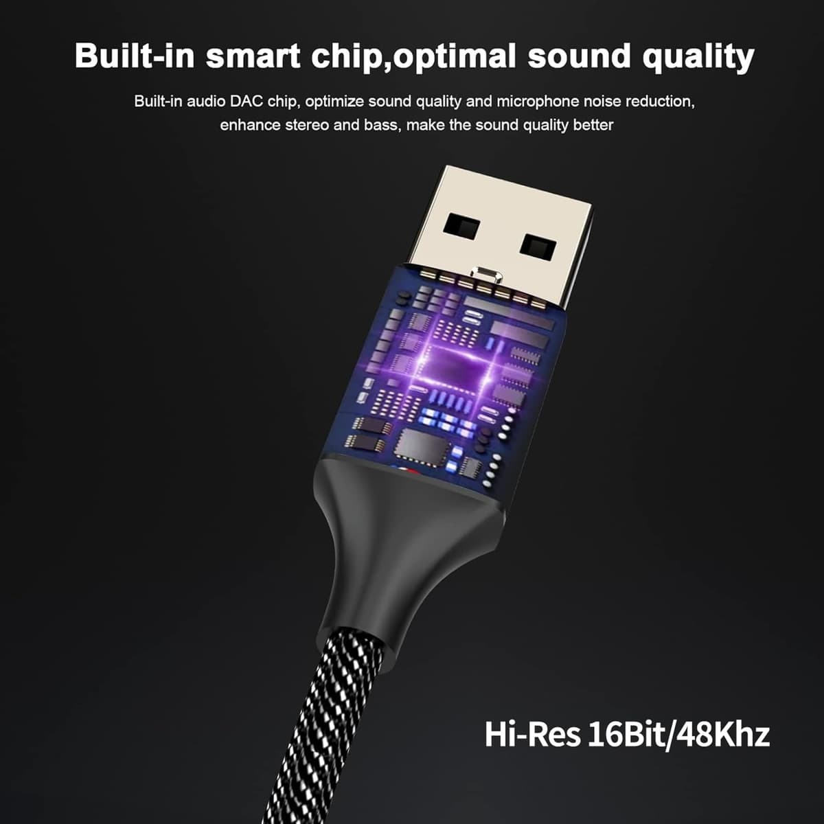 MOSWAG USB to 3.5mm Audio Adapter Built-in DAC External Sound Card Nylon Braided Aluminum Shell for PC Laptop PS5 PS4 Mac Linux Chromebook 1Pack — view 7