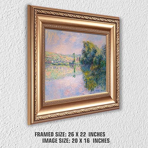 The Seine at Vetheuil by Claude Monet Framed Size:26x22 inches,Image Size:20x16 inches World Classic Reproductions For HomeDecor,Wide Gold Frame — view 3
