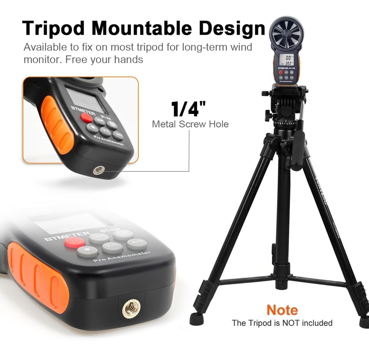 Digital Anemometer Handheld - BTMETER BT-100 Wind Speed Meter Gauge, Accurately Measure Wind Velocity Temperature Speed for CFM with MAX/MIN/AVG, Backlight LCD, HVAC — view 3