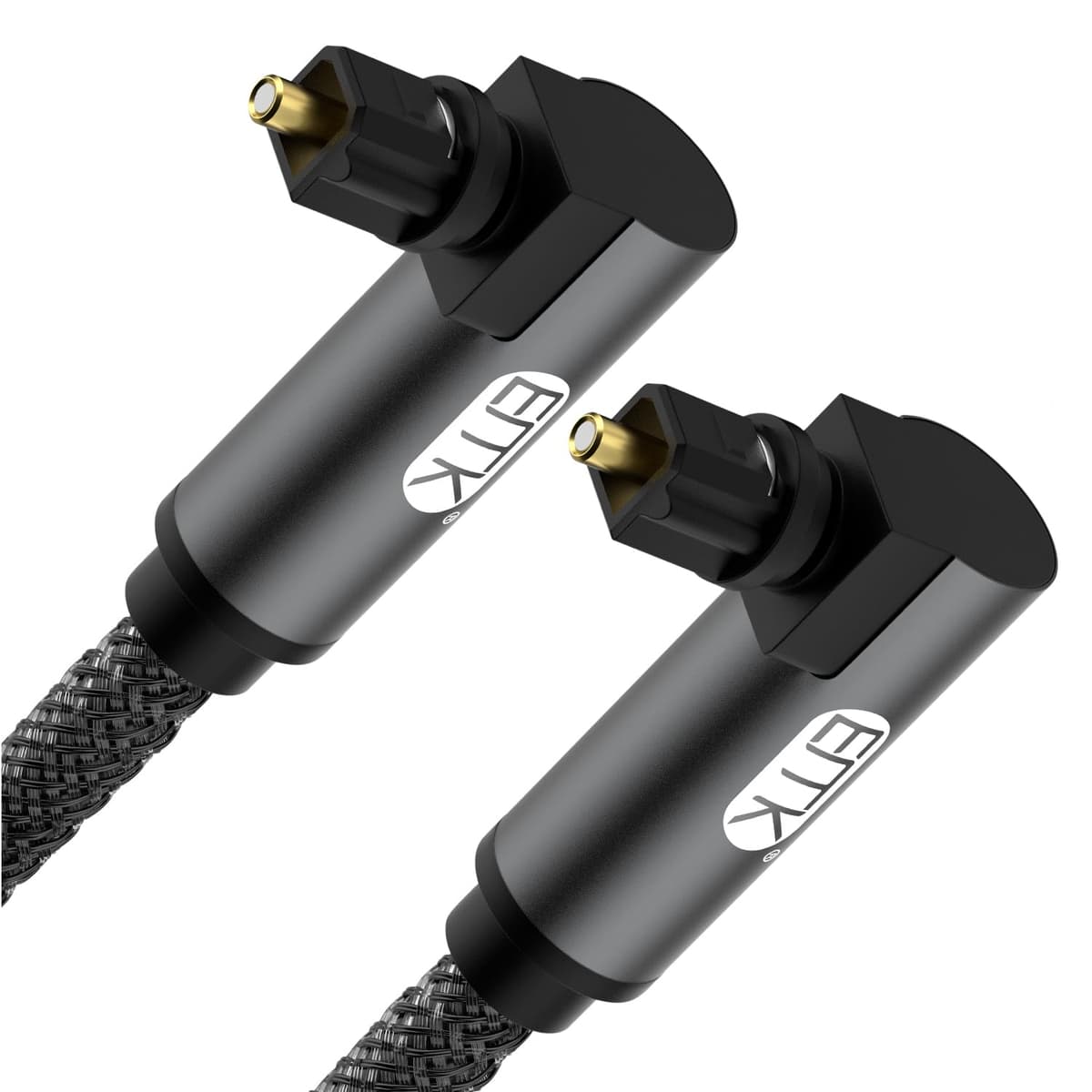EMK Cable óptico de ángulo recto, cable de fibra óptica de enchufe Toslink giratorio de 90 grados para reproductor de Blu-Ray, barra de sonido, HDTV, PS3/PS4, Xbox (1,5M, Cable Óptico 90°, Negro) — view 10