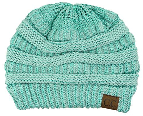C.C Trendy Warm Chunky Soft Stretch Cable Knit Beanie Skully, Mint Metallic