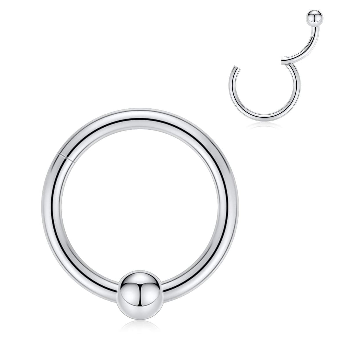 hengkaixuan 316L Surgical Steel Nose Hoop Ring Hinged Segment Clicker Ring Cartilage Helix Lip Tragus Conch Piercing Jewellery Sleeper Earrings Septum Lobe Hoop Earring for Women — view 16