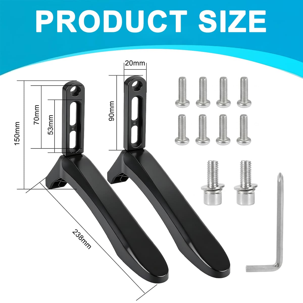 Oavie Universal TV Stand Legs, 2 Pack Replacement Base Pedestal Feet for Flat Screen LED LCD Smart TVs, Heavy Duty Tabletop TV Stand with Anti-Slip Pads & Mounting Hardware, No Drilling Required — view 2