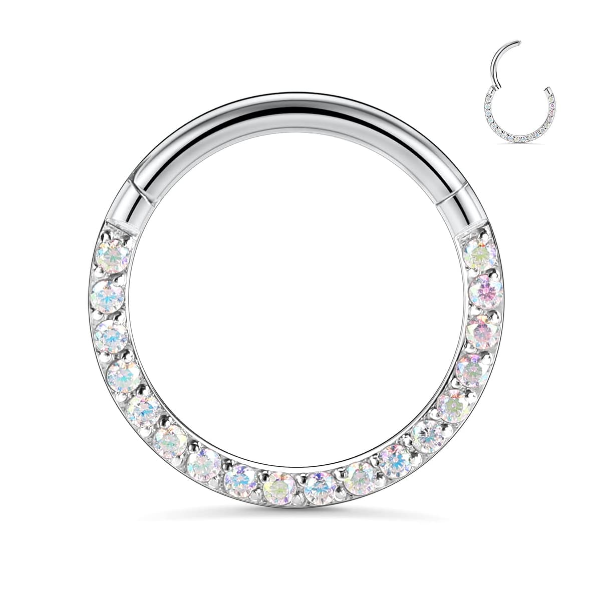 hengkaixuan CZ Opal Septum Jewellery Daith Ring Conch Hoop Seamless Clicker Ring Surgical Steel Rook Tragus Conch Piercing Jewellery Small Hoop Earring Nose Hoop Ring — view 20