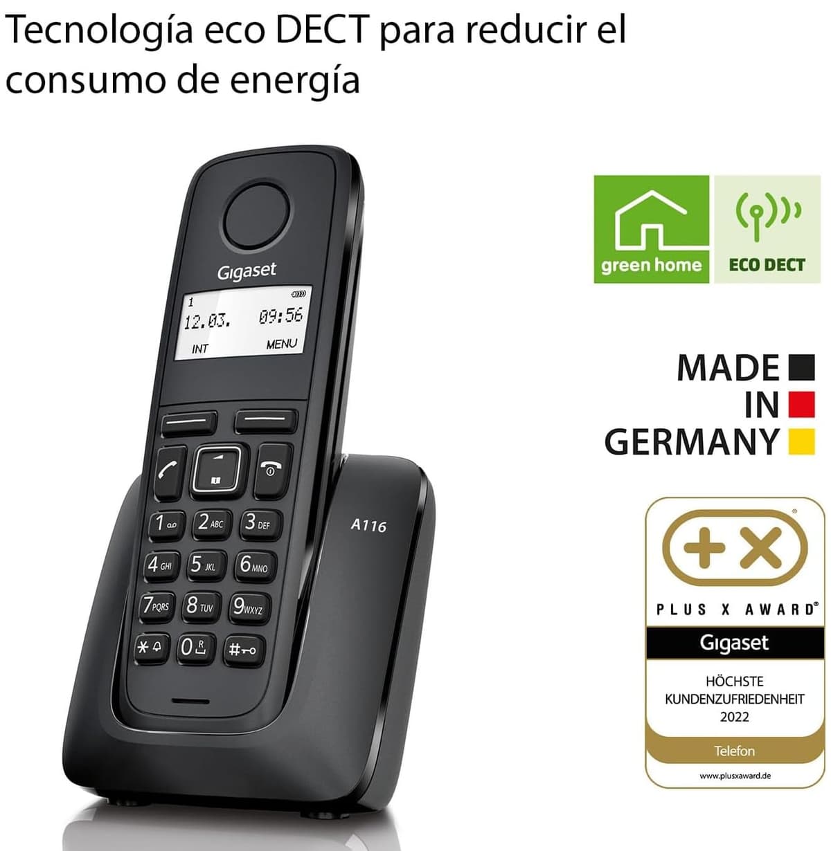 Gigaset A116 - Teléfono DECT Inalámbrico - Pantalla Gráfica Iluminada - Pantalla gráfica de 1,4" - Fácil de Usar, Negro [Compatible en ES y IT] — view 5