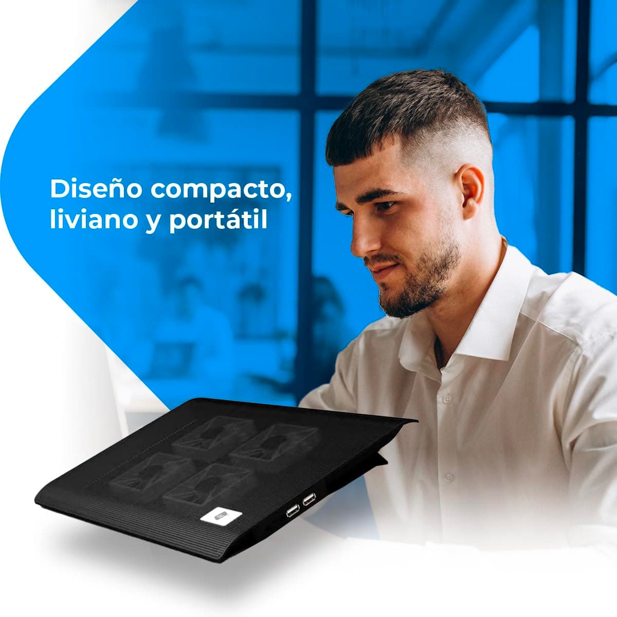NK Base Refrigeradora Portátil - Ventilador Ordenador Portatil de 12-17" con Soporte, 4 Ventiladores Silenciosos, 2 Puertos USB, Refrigeración Rápida, Luz LED Azul - Color Negro — view 5