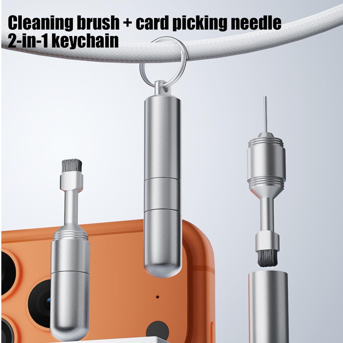 GjnjfdF SIM Card Ejection Tool - Phone Key Ring Tray Ejector Needle | Precision Cleaning Brush for Smartphone Charging Port Jack, Smartphone Tablet Electronics Travel — view 4