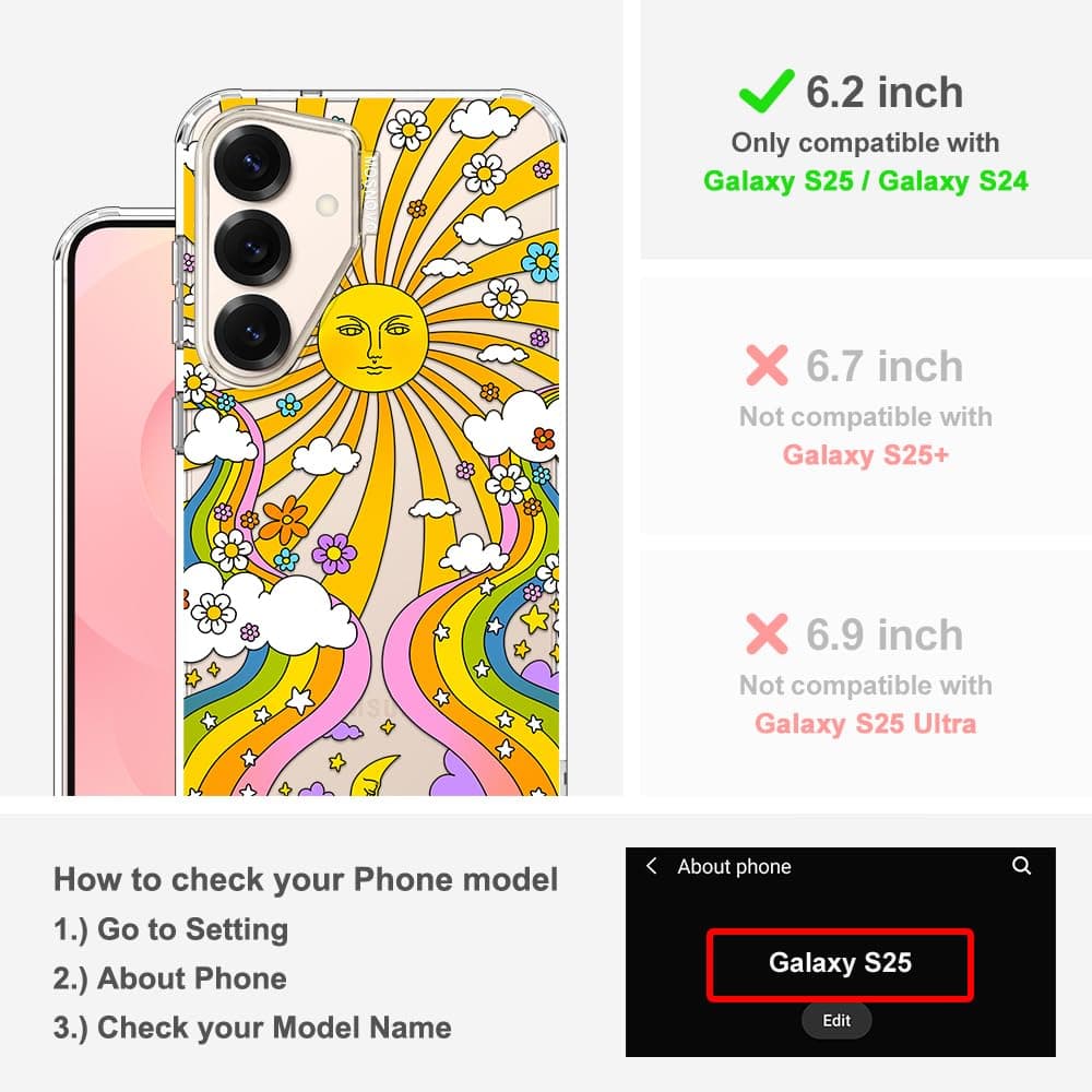 MOSNOVO Case for Samsung Galaxy S25 / Galaxy S24, [Buffertech 6.6ft Military-Grade Drop Protection] [Anti Peel Off Tech] Clear TPU Bumper Phone Case Cover Design - 70's Psychedelic Groovy Art — view 2