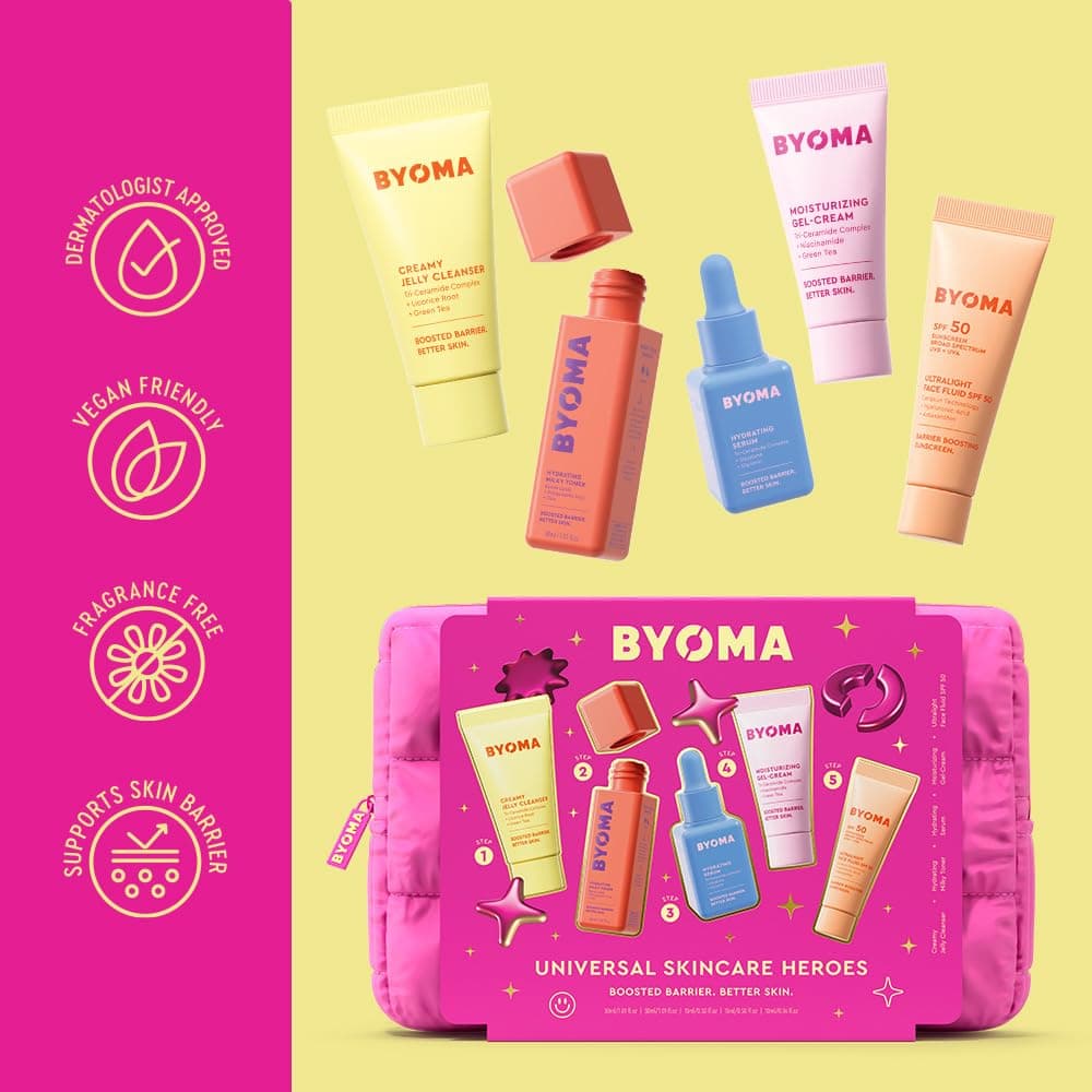 BYOMA Universal Skincare Heroes (5-Piece Kit) - Skincare Gift Set with Jelly Cleanser, Milky Toner, Hydrating Serum, Gel Cream & SPF 50 - Skin Barrier Repair Gift Set with Makeup Bag — view 8