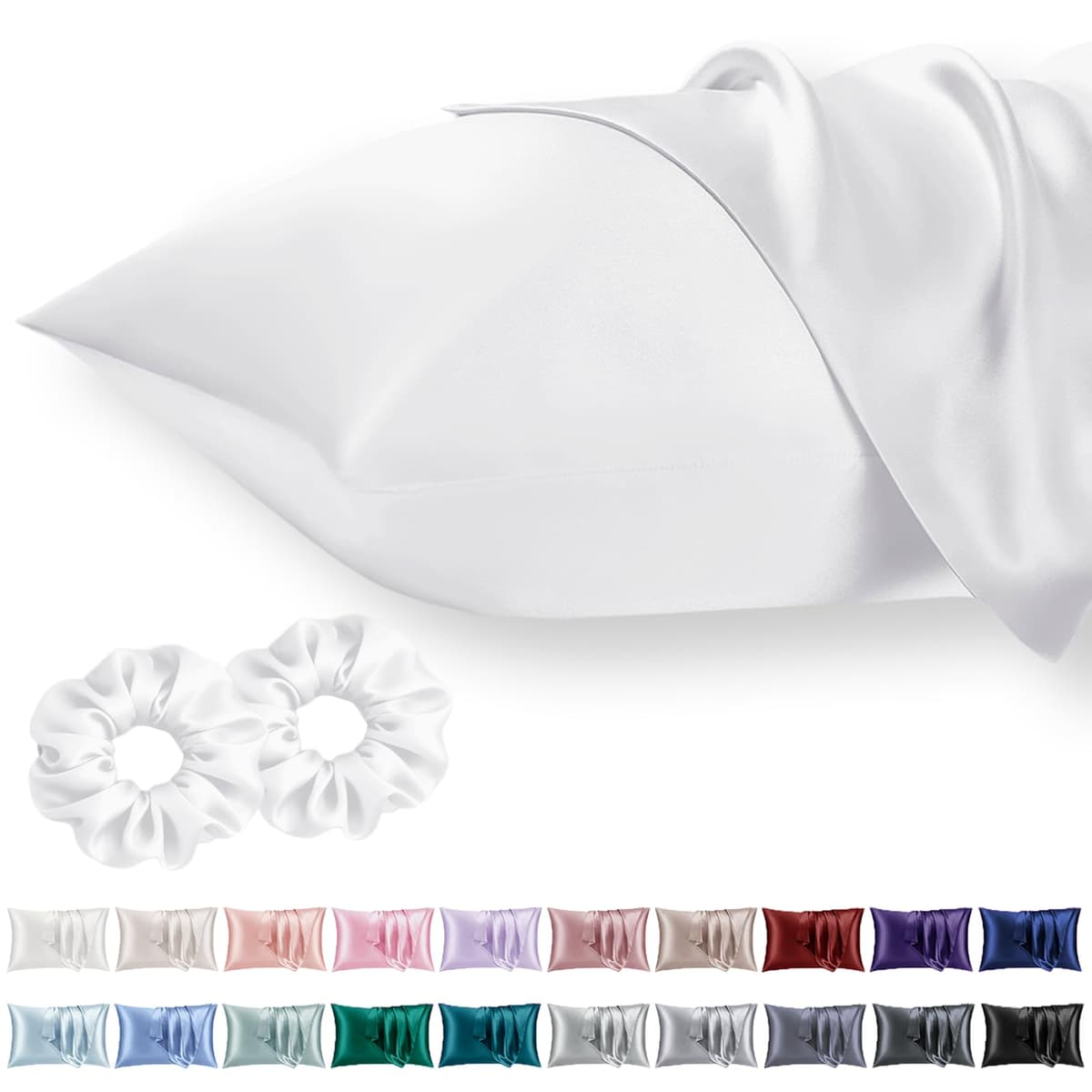 Vielit 2 Pack Satin Pillowcase for Hair and Skin Cooling,Soft as Silk Pillowcase for Hair and Skin,Easier Care than Silk Pillow Case Beige 50x75cm Gifts for Women Envelope & 2 Scrunchies — view 16