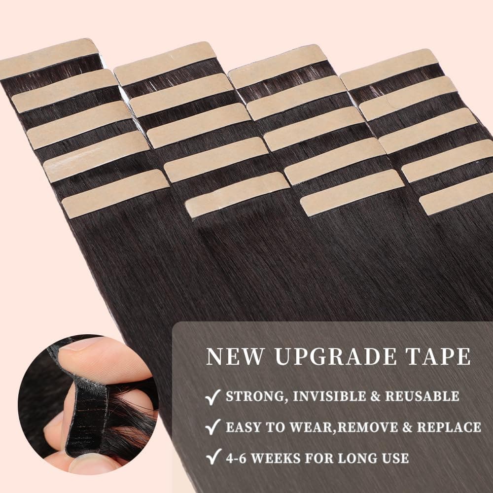 YDDM Extensiones Adhesivas Pelo Natural 20pcs 35cm 40g Negro - Extensiones De Cabello Humano (14 Pulgadas, 1B#) — view 4