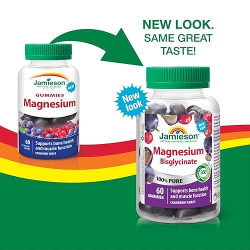 Jamieson 100% Pure Magnesium Bisglycinate 20 mg Gummies Cranberry Grape Flavour, Not Blended, Magnesium Oxide Free, Supports Bone Development and Muscle Function, Source of Electrolytes, No Artificial Colours, Flavours, or Preservatives, 60 Count — view 2